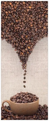 Produktbild von Wallario Premium Glasbild, freischwebende Optik, kräftige Farben, Größe 80 x 32 cm Motiv Tasse mit Kaffeebohnen - Kaffeedesign