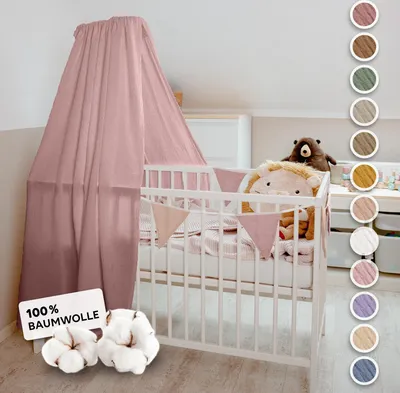 Produktbild von Handgefertigter Musselin Betthimmel aus 100% Baumwolle für Babybett