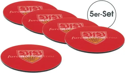 Produktbild von VfB Stuttgart Untersetzer 3D 5er-Set Motiv wechselt je nach Blickrichtung Antirutsch-Rückseite 5 Untersetzer schwarz/weiß/rot mit Logo 10,5 x 10,5 cm