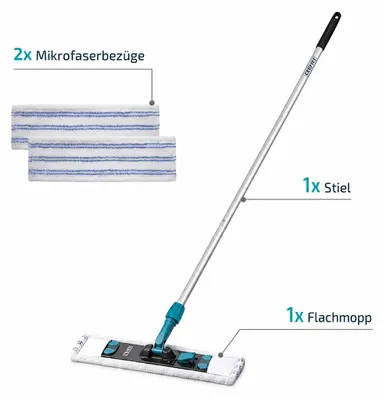 Produktbild von OKAEI Mikrofaser Bodenwischer Set 41 cm Flachwischer 118 cm Alustiel 2 Bezüge, KI-generiertes Bild