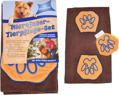 Produktbild von Hundepflegeset Microfaser mit Hundehandtuch + Waschhandschuh waschbar universal