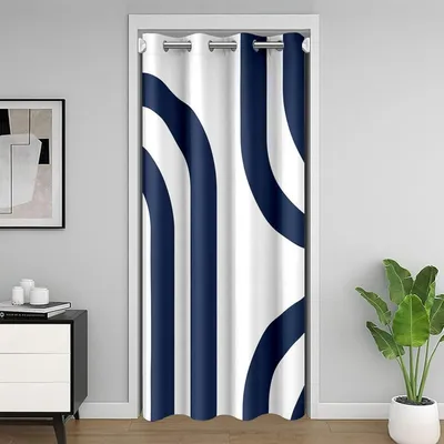 Produktbild von Türvorhang Marineblau Weiß Streifen 150x203cm Mikrofaser