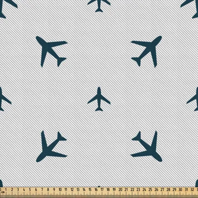 Produktbild von ABAKUHAUS Flugzeug Gewebe als Meterware, Flugzeuge Aeroplan Flieger als Geometrisches Muster Flughafen Druck, 3 M (148 x 300 cm), Petrol Blau Schwarz Weiß