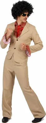 Produktbild von 70er Disco-Herrenkostüm mit Rüschen beige-rot - L