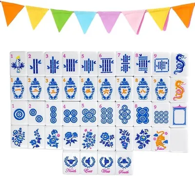 Imagen del producto de Juego de mahjong de 160 piezas, con fichas de acrílico grabadas para jugar en mesa