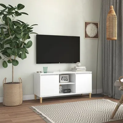 Produktbild von vidaXL TV-Schrank mit Massivholz-Beinen Weiß 103,5x30x50 cm