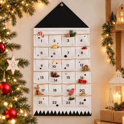 Produktbild von Adventskalender 24 Taschen zum Befüllen, Stoff Weihnachtskalender zum Aufhängen, wiederverwendbar, Weihnachtsdeko