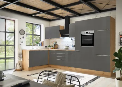 Produktbild von Küche Küchenzeile Winkelküche Marleen Premium 370 cm Grau Artisan Eiche Respekta