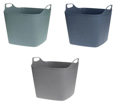 Imagen del producto de Juego de 3 cestas de almacenamiento de plástico - 25 litros - Verde, azul y gris claro