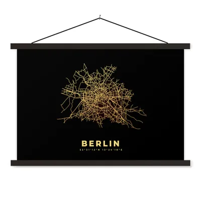 Produktbild von MuchoWow® Textilposter Berlin - Gold - Karte - Stadtplan - Karte 90x60 cm mit schwarzem Rahmen - Aufhängungssatz