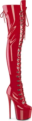 Produktbild von JUBILANT-4012 3012FS Pleaser High Heels Schnür Plateauoverkneestiefel rot Stretch Lack