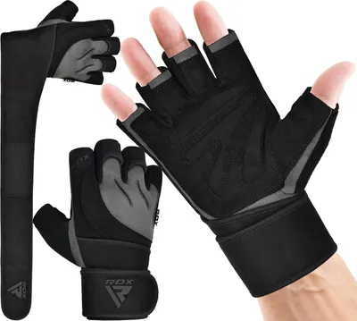 Produktbild von RDX Gewichtheberhandschuhe für das Training im Fitnessstudio, lange Handgelenkstütze mit rutschfestem Handflächenschutz – toller Griff für Fitness, Bodybuilding, Powerlifting, Krafttraining, Männer und Frauen im Fitnessstudio und zu Hause