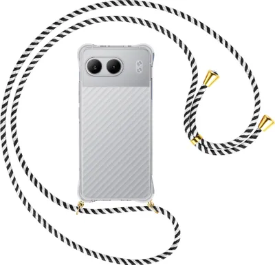 Produktbild von Handykette Backcover-Schutzhülle mit Band (Metall goldfarben) für OnePlus Nord 4 5G - schwarz/weiß gestreift