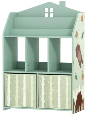Produktbild von AIYAPLAY Kinderregal Bücherregal Kinder mit 2 Stoffschubladen offen Regal Grün