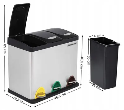 Obrázek produktu pro Songmics 24l 3-komorový koš na odpadky s pedálem