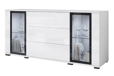 Image de MINIO go for it Commode, "FARO", 150 cm, 2 portes, 3 tiroirs, avec éclairage LED, blanc / blanc brillant