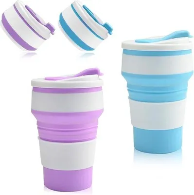 Produktbild von Silikon-Reisebecher 350ml, 2er-Set, wiederverwendbar, für Camping, Picknick