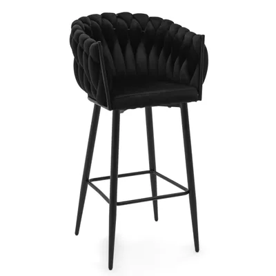Produktbild von NEW HOME Barhocker LATINA gepolsterter für Wohnzimmer Esszimmer Glamour geflochtener - schwarz - moderne Samt Velours Möbel