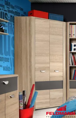 Produktbild von Eckkleiderschrank Kleiderschrank 2-trg Jugendzimmer sonoma eiche / grau 97cm