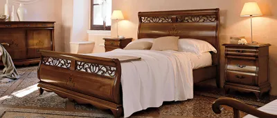 Produktbild von Bett Holz Doppelbett Schlafzimmermöbel Bett Massivholz Braun Italienische Möbel