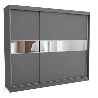 Produktbild von Kleiderschrank KATE 250 ANTRACITE, 250x60x215 cm – Schiebetüren mit Spiegel, Kleiderstange & Regalböden, Garderobenschrank, Moderner Kleiderschrank