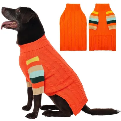 Produktbild von Hundepullover Warm Kabelmuster Rollkragen M Orange