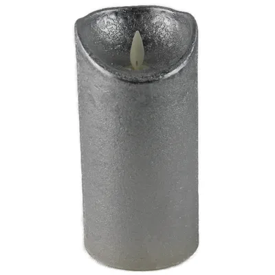 Produktbild von LED Echtwachskerze mit Timer flackender Docht silber Höhe 15cm