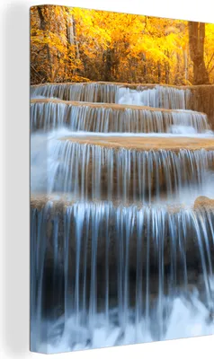 Obrázek produktu pro OneMillionCanvasses® - Obrazy na plátně - 90x140 cm, Vodopád - Příroda - Stromy - Podzim - Krajina, Nástěnný tisk Dekorace na zeď - Fotografie na plátně - Malba na - Nástěnná dekorace - Ložnice