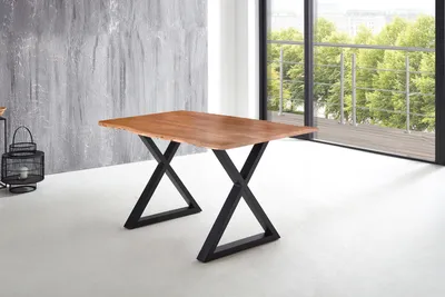 Produktbild von Esstisch Baumkante massiv Akazie natur 140 x 80 X-Gestell schwarz LUBIN