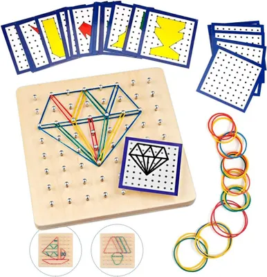 Produktbild von Geoboard-Spielzeug aus Holz, Geometriebrett Montessori-Holzpuzzle-Spielzeug für Kinder und Erwachsene, regt die Fantasie und Kreativität an