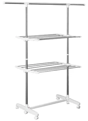 Immagine prodotto di Porta abiti pieghevole su ruote | Colore: Bianco e argento | Dimensioni: 83-136,5 x 55 x 154 cm