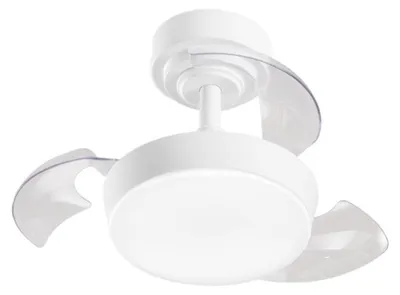 Immagine prodotto di Ventilatore da Soffitto con Luce LED Integrata 24W, Pale a Scomparsa in Acrilico Trasparente, Motore DC, Bianco, D.56 cm - Perenz