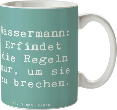Produktbild von Mr. & Mrs. Panda Teepott Spruch Wassermann Freigeist - Meeresbrise - Geschenk, Geschenke Astrologie, Kreativ, Kreativität, Visionär, Unabhängigkeit, Teetasse, Tasse