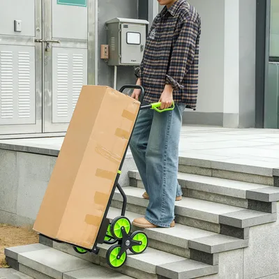 Produktbild von SUGIFT 6-Rad Transportkarre Stahlrahmen, Treppensteiger Sackkarre klappbar, Treppenkarre faltbar, Grün  |  Teleskopgriff  |  max. 120 kg  |  44 x 67 x 106,5 cm