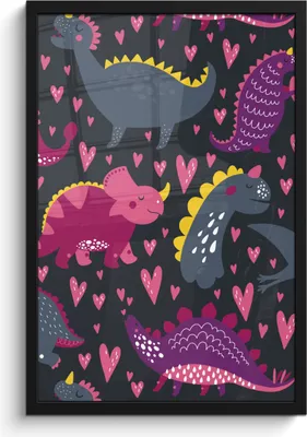Produktbild von MuchoWow® MuchoWow® Gerahmtes Poster Dinosaurier - Kind - Muster - Rosa - Mädchen 40x60 cm - Poster mit zchwarzem Bilderrahmen - Papierdruck - Wandbilder