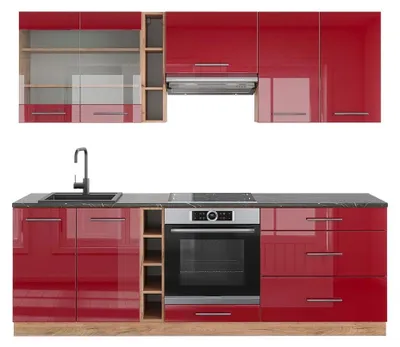 Produktbild von Küchenzeile Vicco Fame-Line Bordeaux Hochglanz/Goldkraft Eiche 235 cm , AP Anthrazit, Model 42436