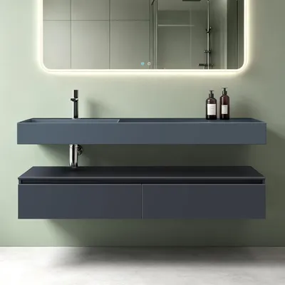 Produktbild von Mai & Mai Badmöbelset 150x48x25cm Unterschrank Anthrazit matt mit Soft-Close Schubladen inkl. Mineralguss-Waschbecken links in Anthrazit matt
