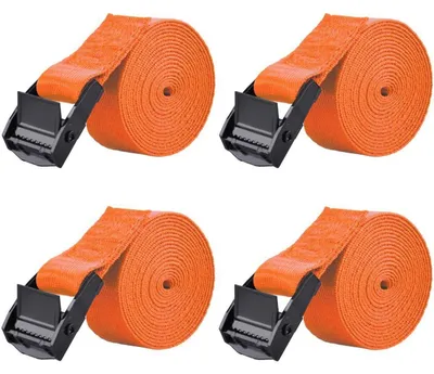 Zdjęcie produktu dla Pasy mocujące, udźwig 200 kg, szerokość 25 mm, długość 1,5 m, kolor pomarańczowy, zestaw 4 sztuki