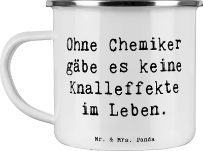 Produktbild von Mr. & Mrs. Panda Pott Spruch Chemiker Knalleffekte - Weiß - Geschenk, Kittel, Details, Haferl, Emaille Tasse, Berufsgestaltung, Leidenschaft, Beruf, Campingtasse