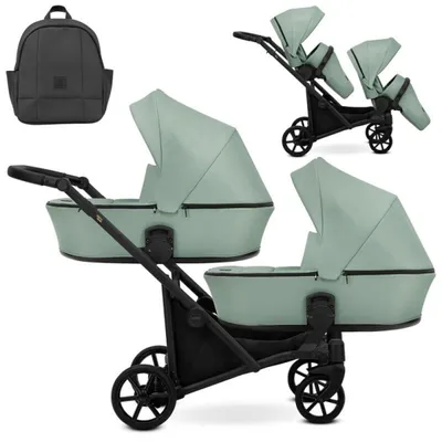 Produktbild von Kunert Brav Duo 2in1 Zwillingswagen - schwarzes Gestell - Farbe: Baby Blue Eco