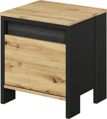 Produktbild von MIRJAN24 Nachttisch Spot SP09, Nachtschrank mit Schublade, LED-Beleuchtung, Griffloses Öffnungssystem (Farbe: Schwarz / Artisan Eiche + Schwarz Holzstruktur)