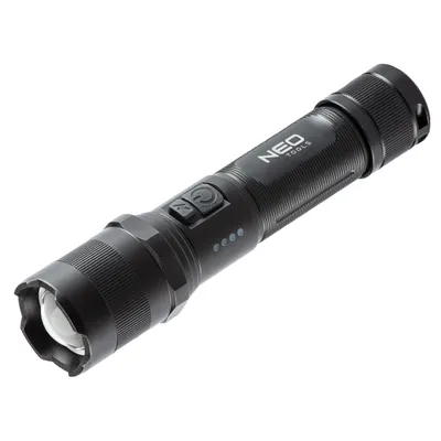 Image de NEO TOOLS Lampe de poche rechargeable Puissance 10W, max. 1000 lumens, portée 250m, LED P9, IPX4, batterie 2200mAh 3.7 Li-Ion, câble USB, 4 fonctions d'éclairage 100%, 40%, 10%, stroboscope