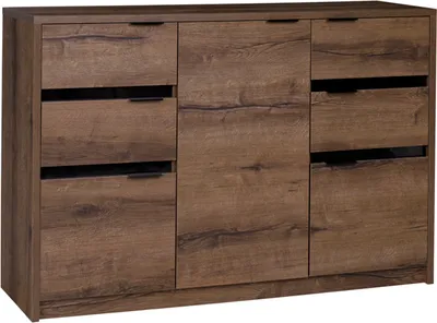 Produktbild von Kommode Sideboard 4 Schubladen 3 Türen DENVER DV5 eiche monastery / schwarz hochglanz Beistellkommode 135 x 90 x 40cm