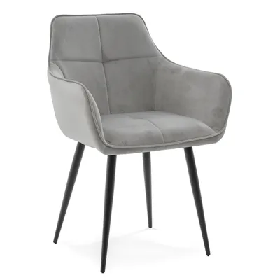 Produktbild von NEW HOME Glamour Stuhl QUATTRO gespolsterter Esszimmerstuhl Wohnzimmerstuhl mit Steppung - hellgrau - moderne Samt Velours Möbel