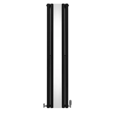 Obrázok produktu pre Oválny rúrkový radiátor so zrkadlom a chrómovými termostatickými ventilmi - 1800 mm x 380 mm - čierny