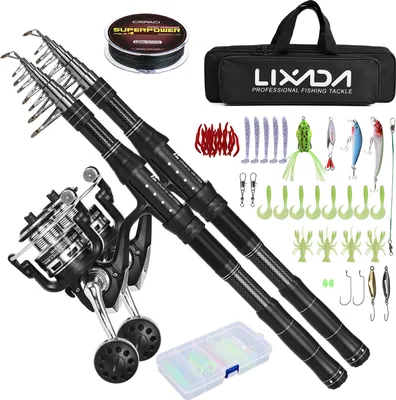Zdjęcie produktu dla Zestaw wędkarski LIXADA, zestaw sprzętu wędkarskiego, dwie wędki, dwa kołowrotki, 28246-T5A-270 cm z GC3000