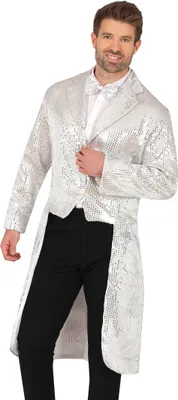 Produktbild von Pailletten Frack Silber Glanz Karneval Abendmode Kostüm Party, Größe: 48 - 50 (M) Farbe: Silber