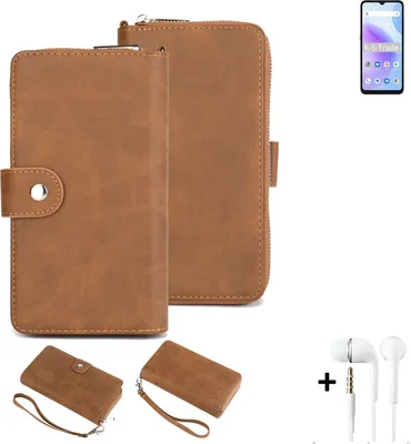 Produktbild von K-S-Trade Handy Schutz Hülle kompatibel mit UMIDIGI A11s + Kopfhörer Portemonnee Tasche Wallet-Case Bookstyle-Etui braun (1x)