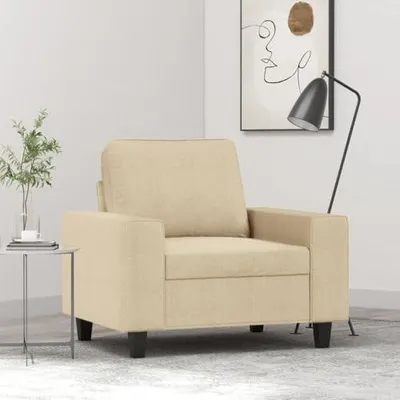 Produktbild von Cremefarbener Stoff-Sessel mit stark gepolsterter Sitzfläche, Armlehnen und Rückenkissen, atmungsaktiv und langlebig, modernes Design für das Wohnzimmer, belastbar bis 110 kg
