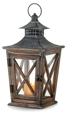Holz-Kerzenlaterne, Vintage, 39 cm, hängend, für Innen & Außen